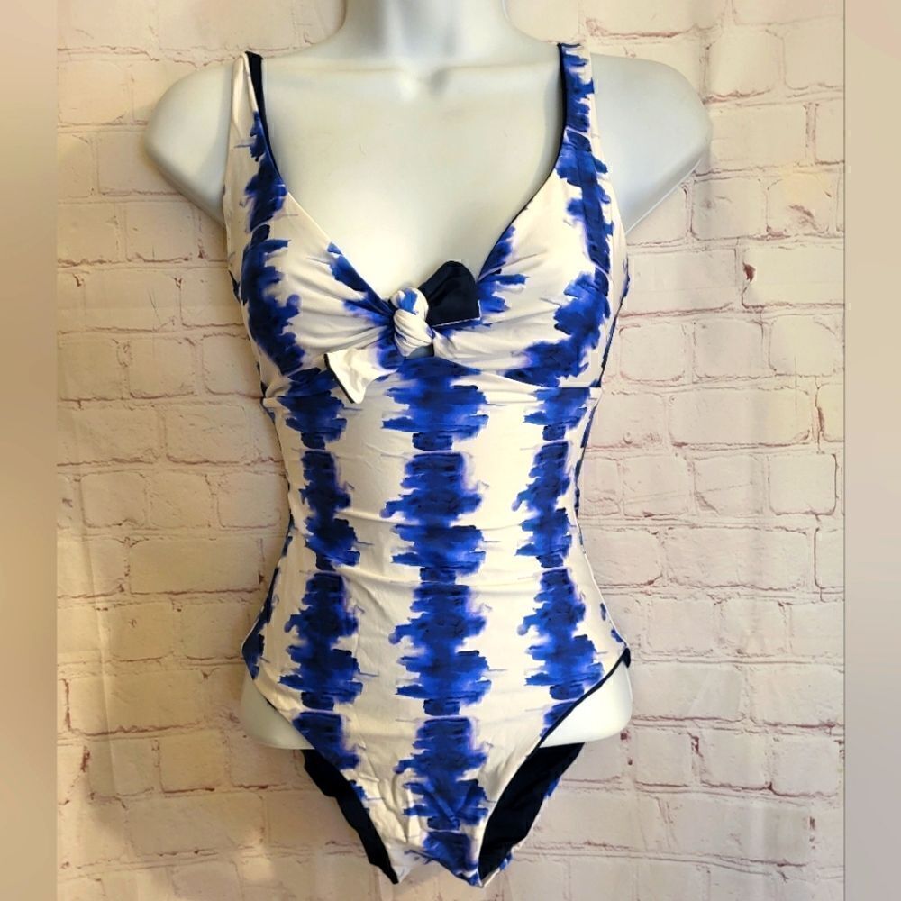 NWT Bondi "Tahiti" Blue/Wht Batik Print One-Piece Swimsuit Sz.S MSRP $305